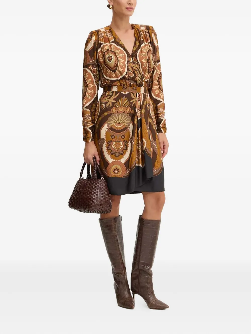 Luisa Spagnoli Long-sleeve Midi Dress In Brown
