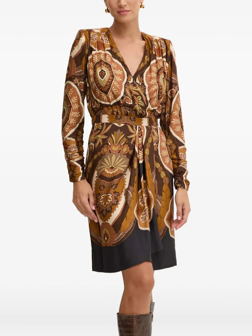 Luisa Spagnoli Long-sleeve Midi Dress In Brown