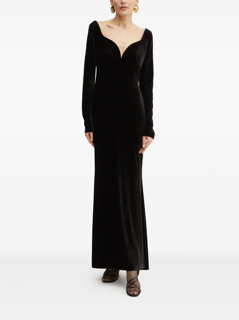 Luisa Spagnoli Long-sleeve V-neck Maxi Dress In Black