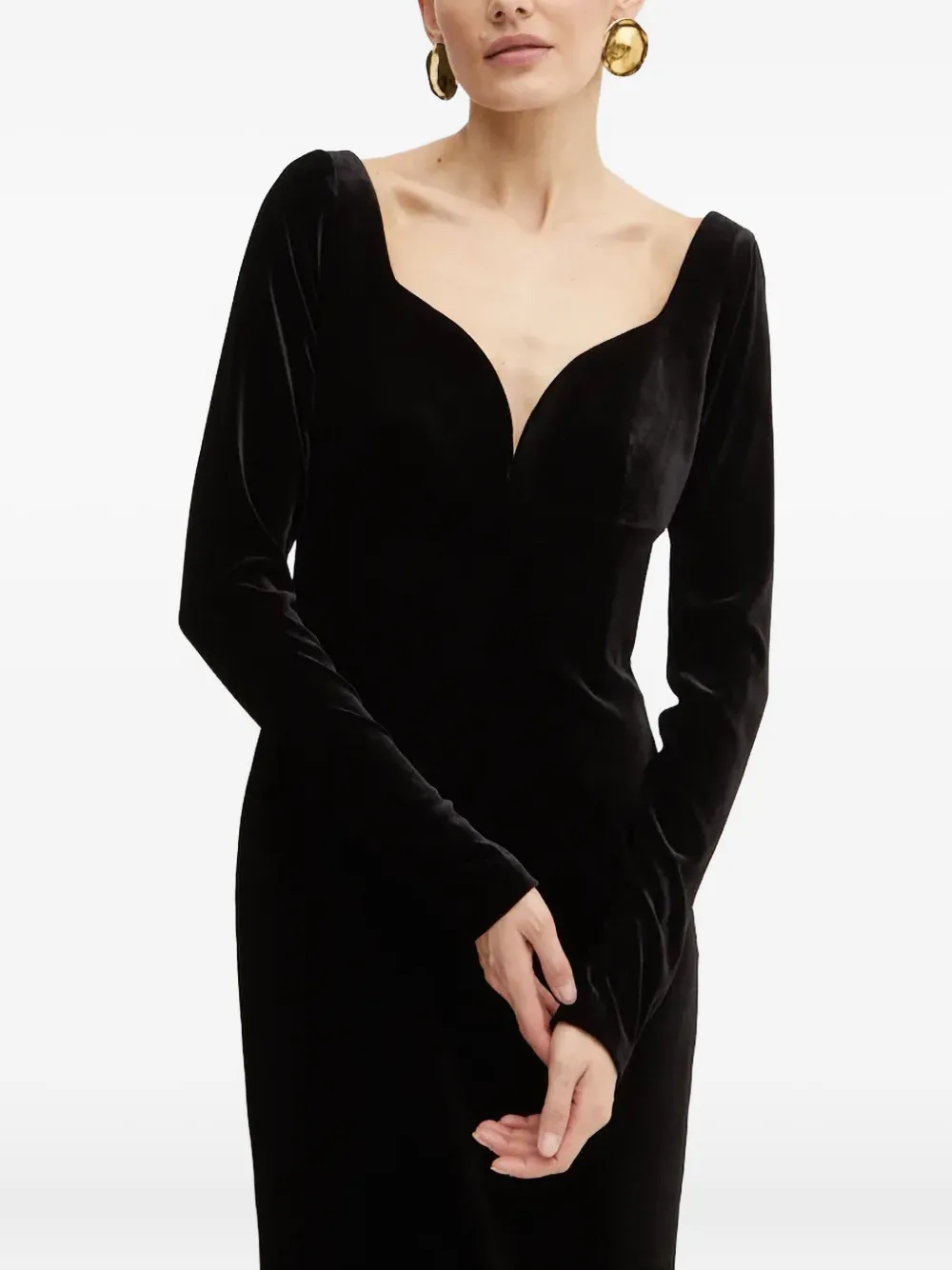 Luisa Spagnoli Long-sleeve V-neck Maxi Dress In Black