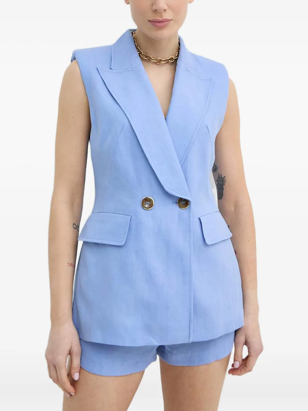 double-breasted sleeveless top