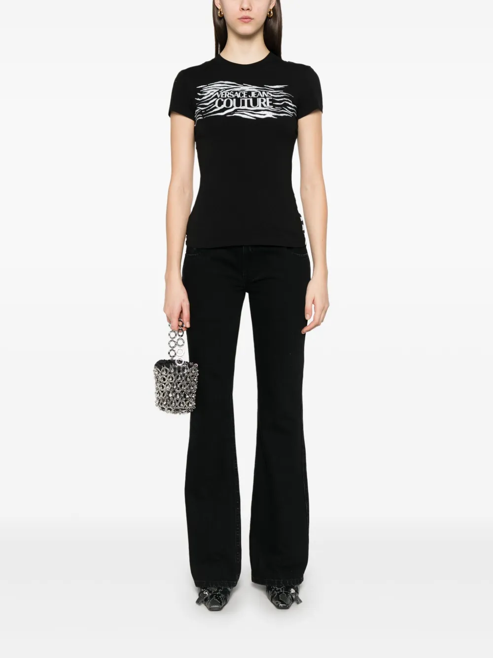 Versace Jeans Couture Crystal Zebra T-shirt Zwart