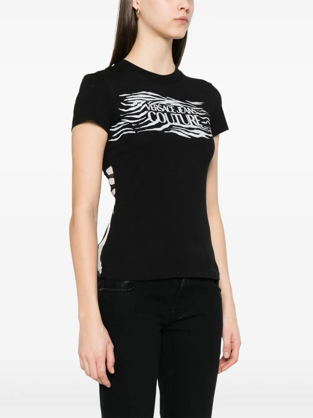 Versace Jeans Couture Crystal Zebra T-shirt Zwart
