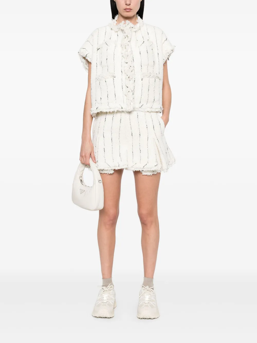 Sacai Tweed Shorts In White