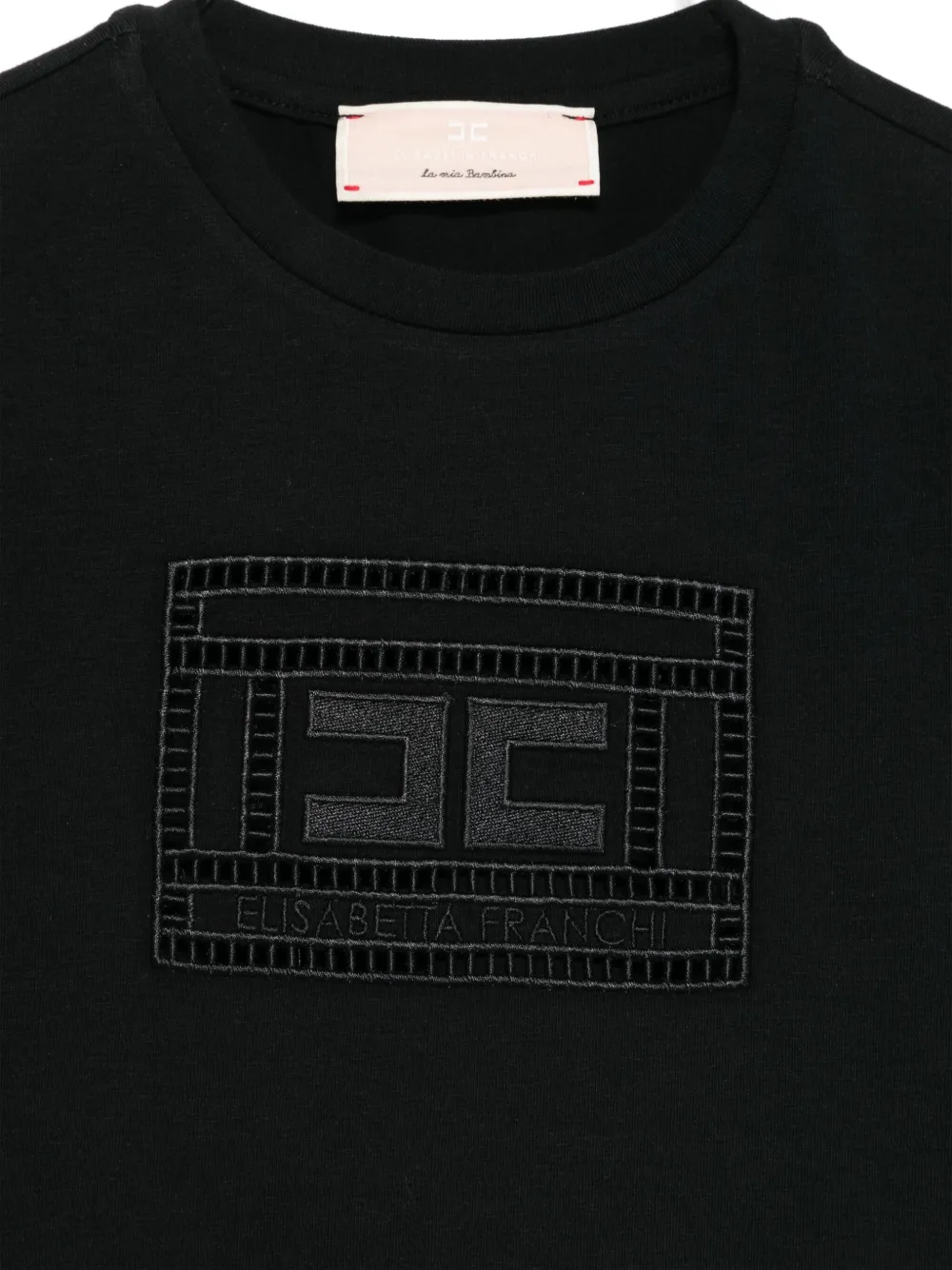 Shop Elisabetta Franchi La Mia Bambina Monogram-patch T-shirt In Black