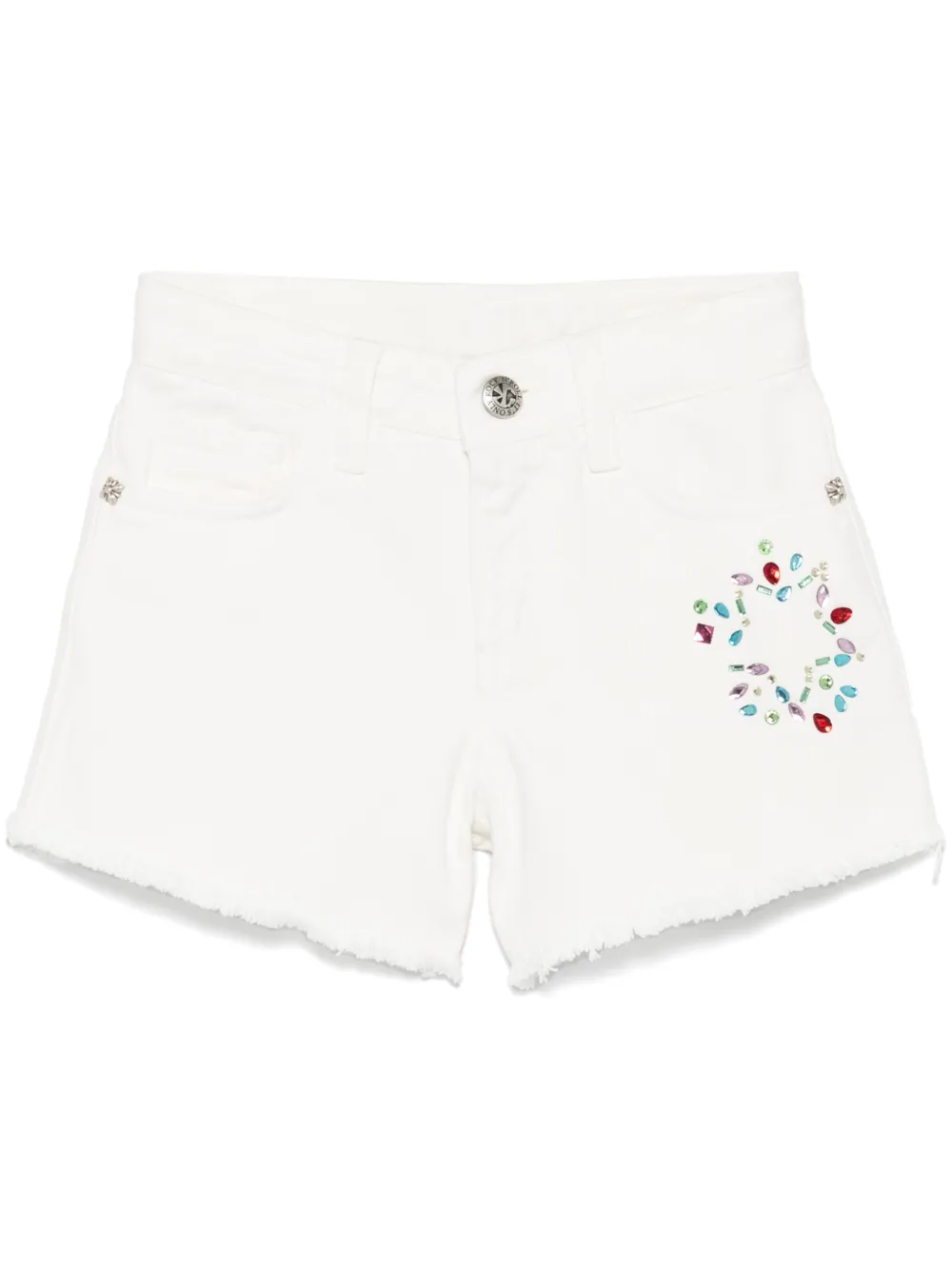 Shop John Richmond Junior Rhinestone-embellished Shorts In White