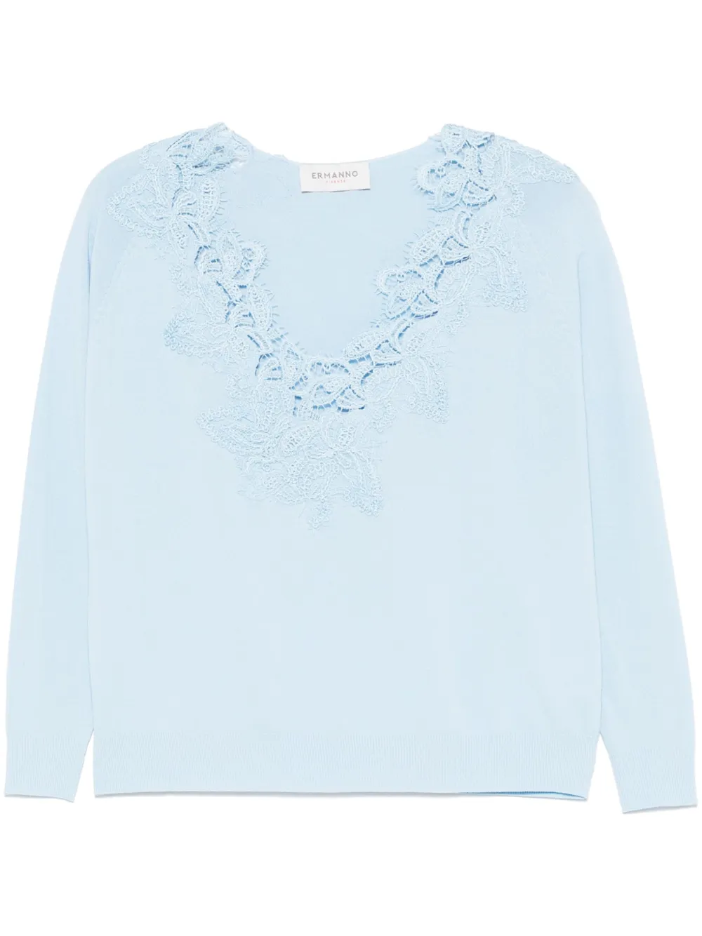 lace-detail fine-knit top