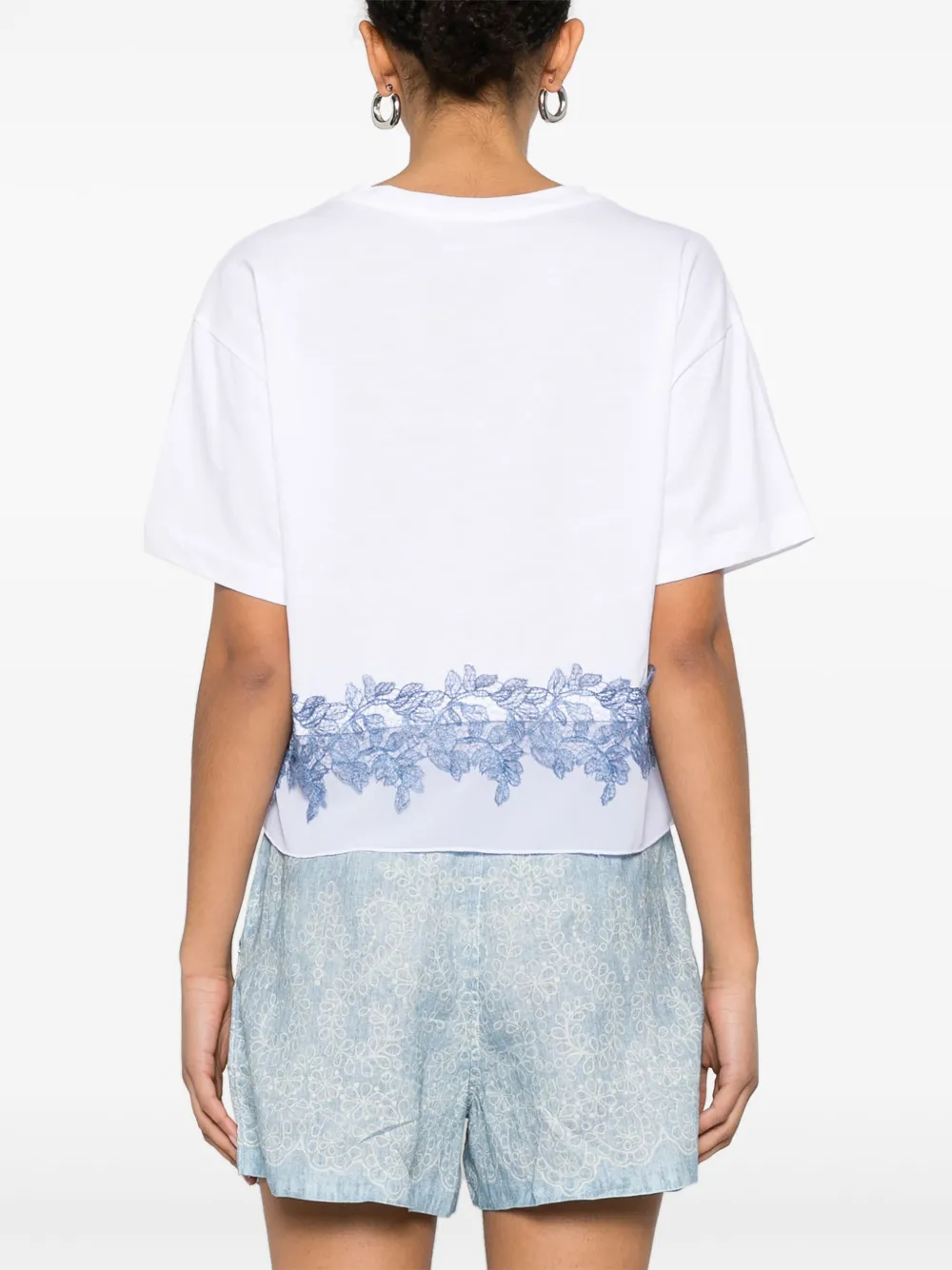 ERMANNO FIRENZE T-shirt met bloemenkant Wit