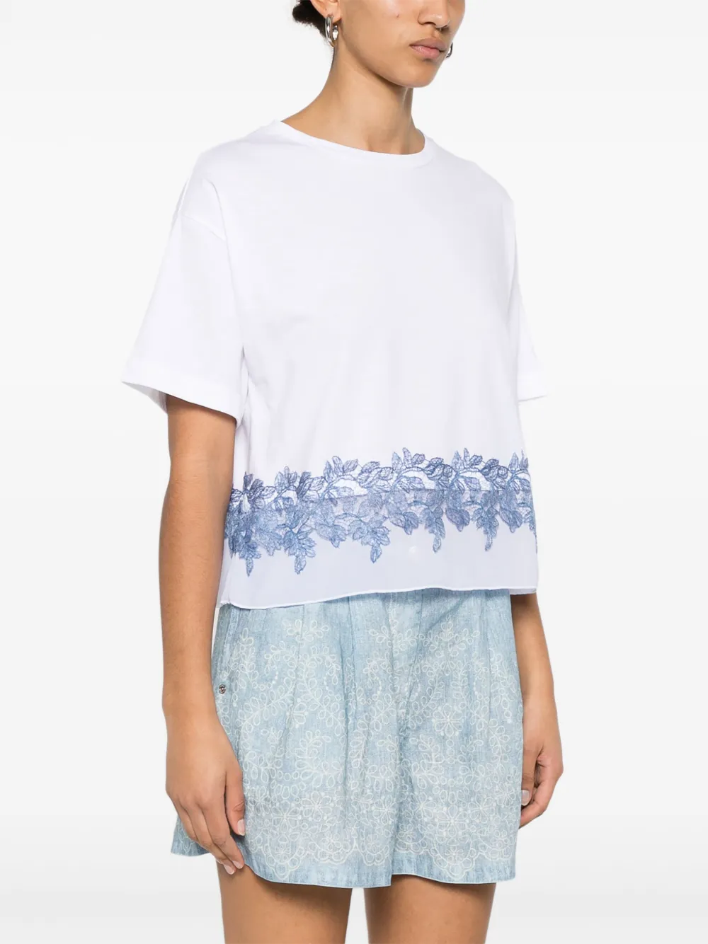 ERMANNO FIRENZE T-shirt met bloemenkant Wit