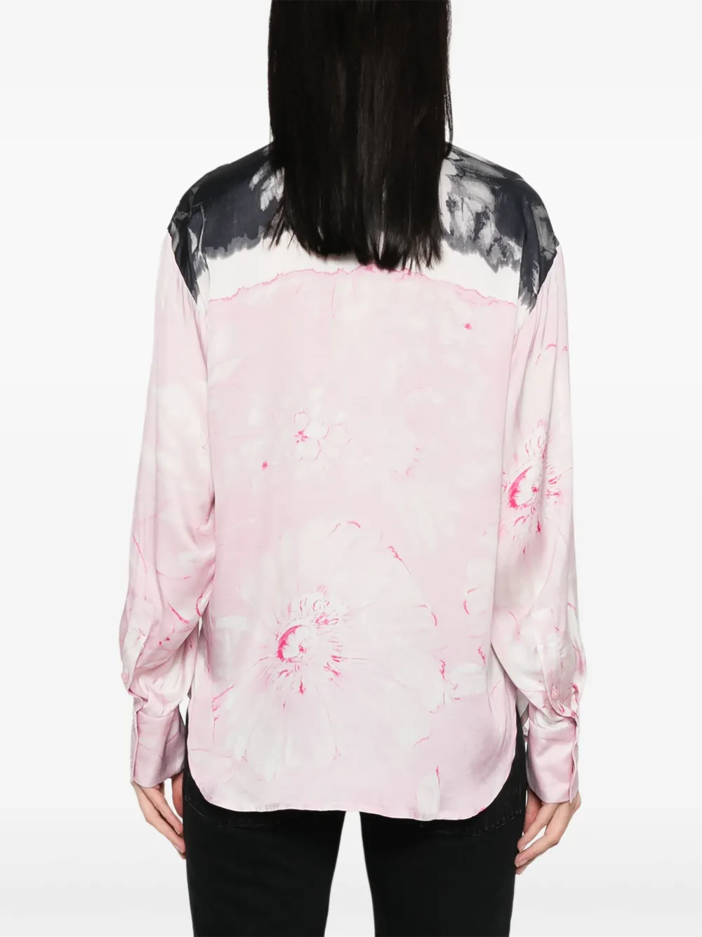 ERMANNO FIRENZE Satijnen blouse met bloemenprint Zwart