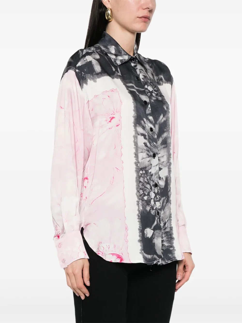 ERMANNO FIRENZE Satijnen blouse met bloemenprint Zwart