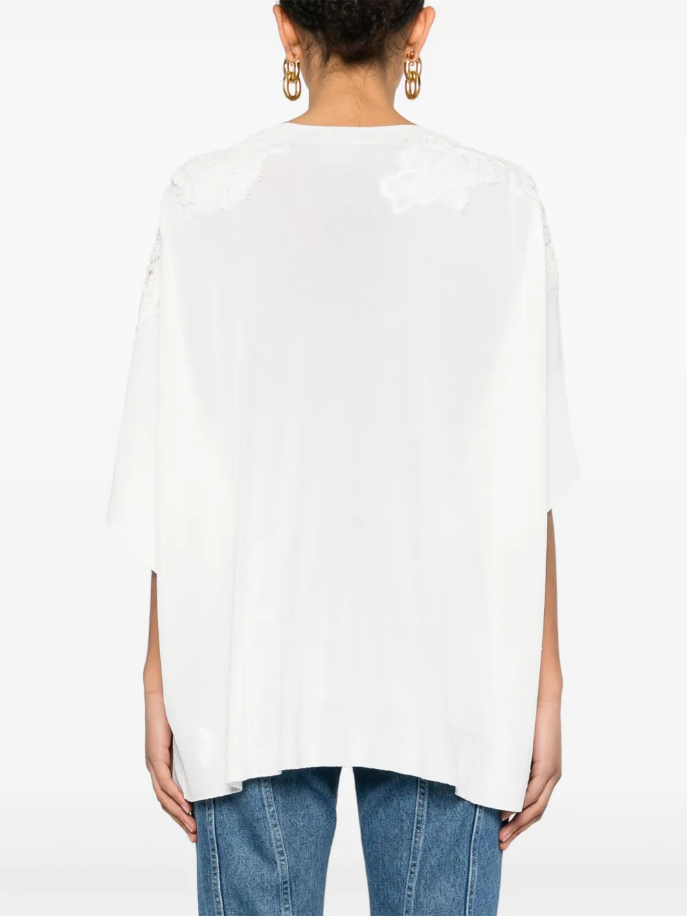 ERMANNO FIRENZE Fijngebreid T-shirt met bloemenkant Wit