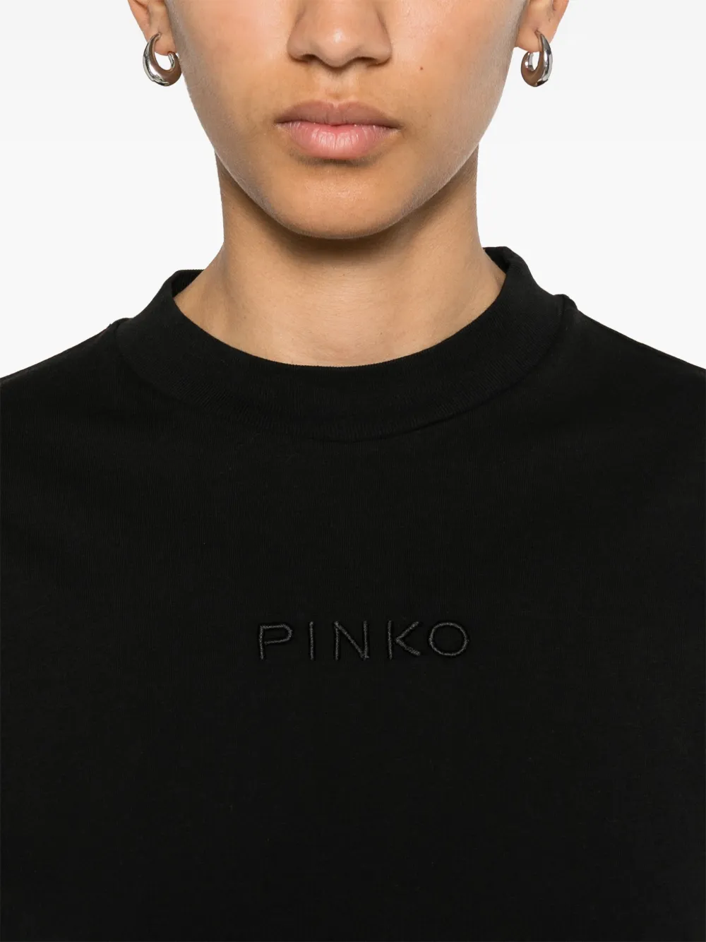 Shop Pinko Embroidered-logo T-shirt In Black