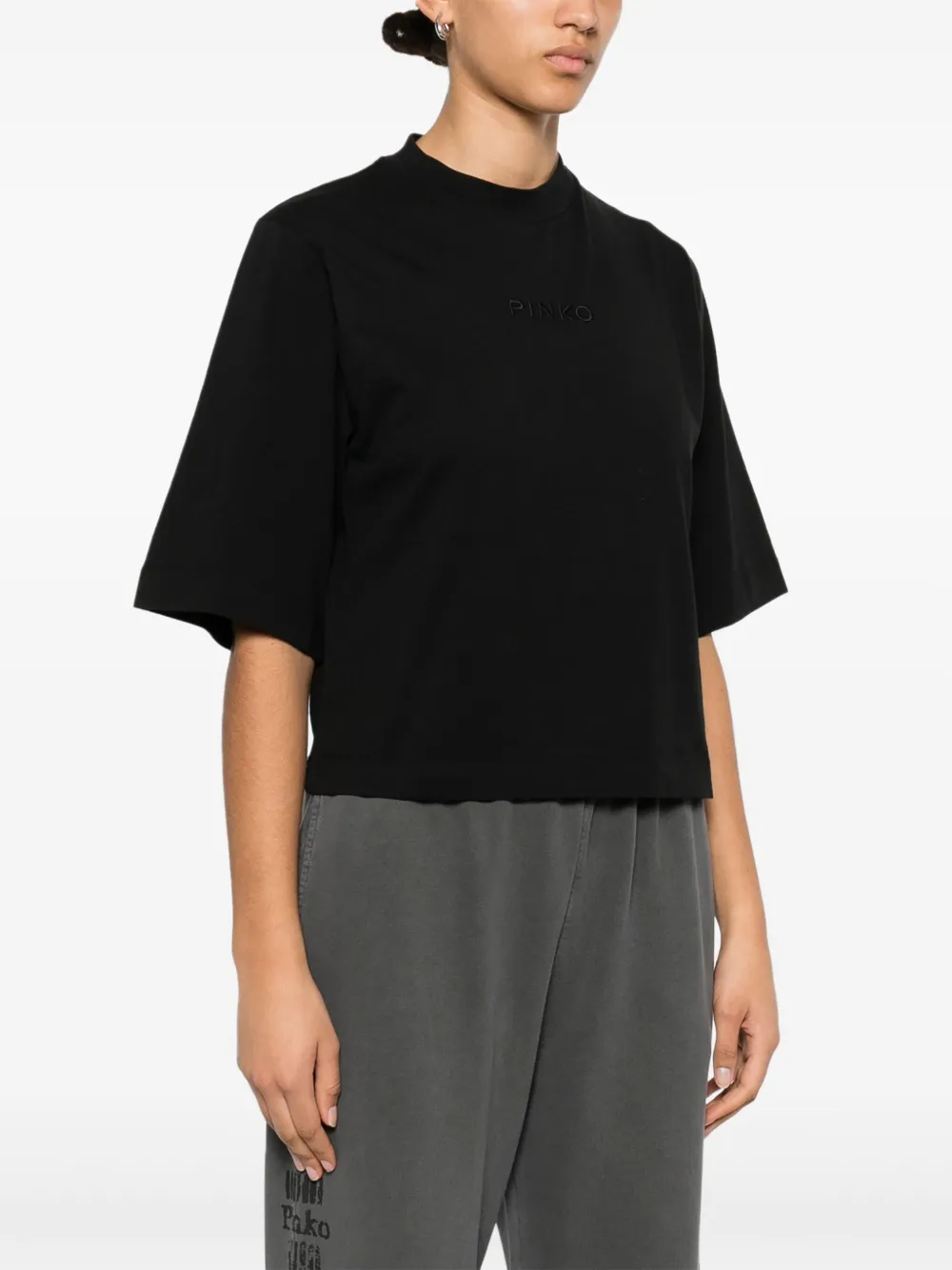 Shop Pinko Embroidered-logo T-shirt In Black