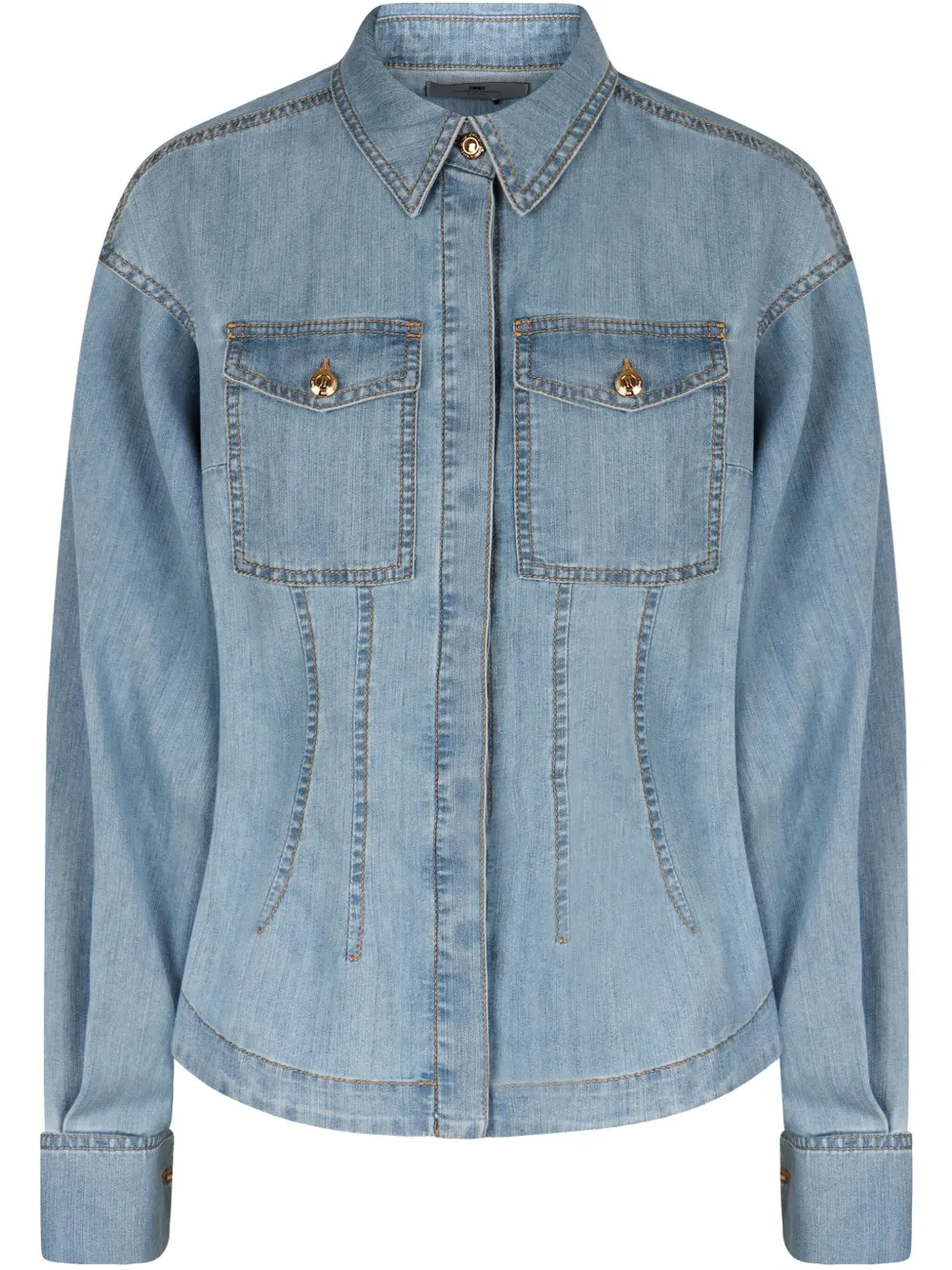 Elisabetta Franchi Denim peplum blouse Blauw