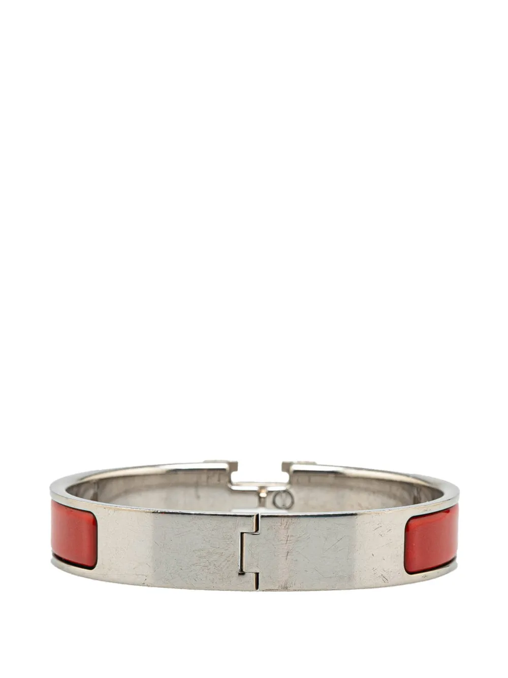 Pre-owned Hermes 20th Century Enamel Clic H Bracelet Gm Costume Bracelet In Silver
