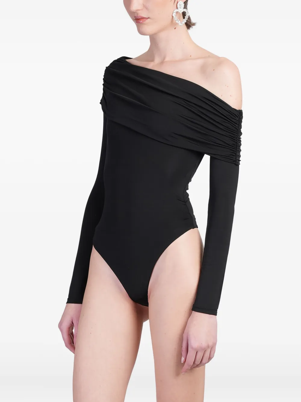 Alice And Olivia Mollie Off Shoulder Convertible Thong Bodysuit Black