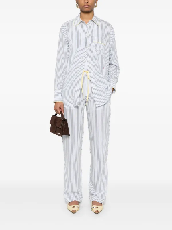 【関税込み】VICTORIA BECKHAM PYJAMA SHIRT Piping Detail Pyjama Shirt In Ice Blue Satin Flowers