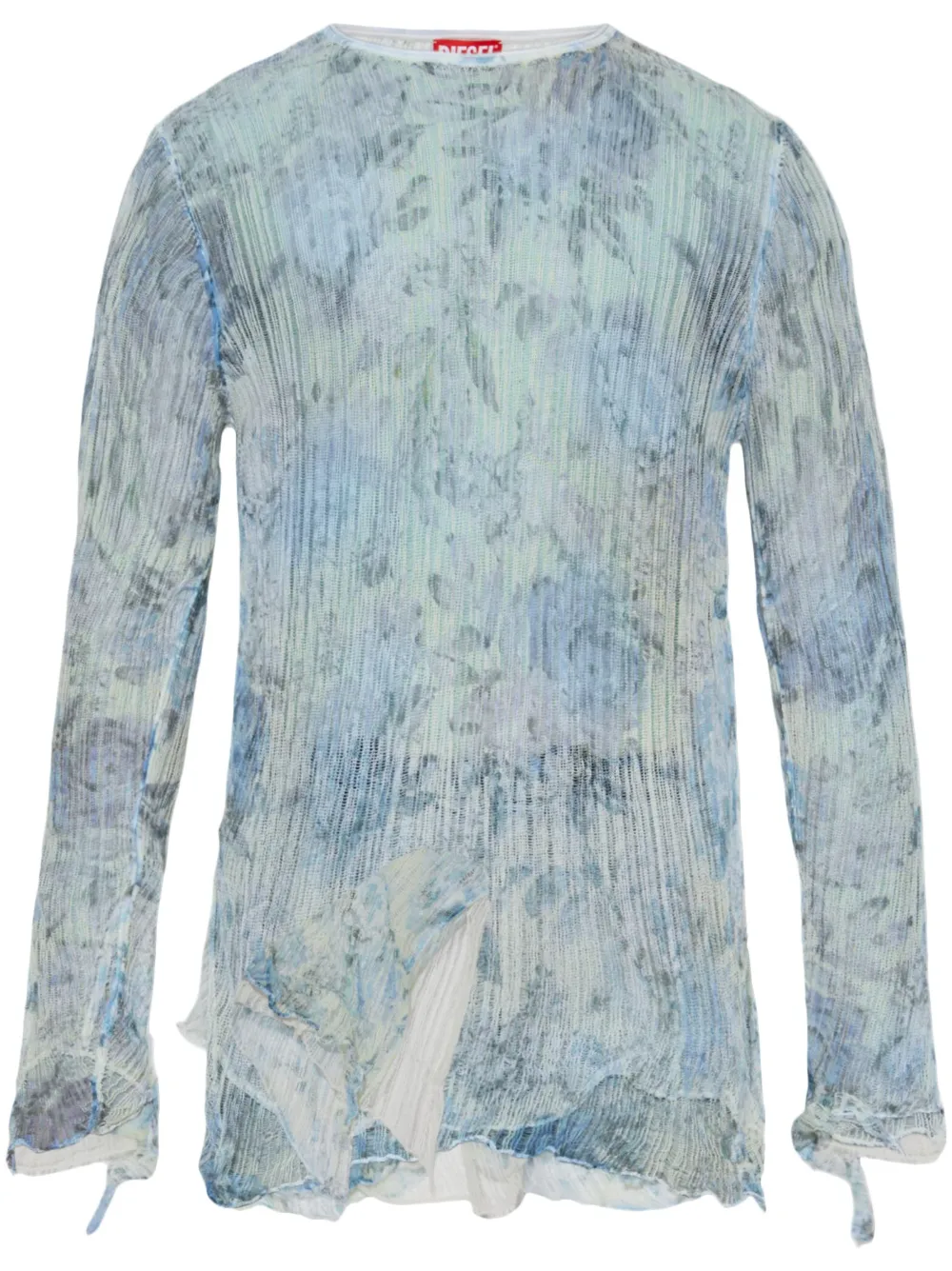 Diesel Dishevelled Knit Jumper With Floral Print In Blau
