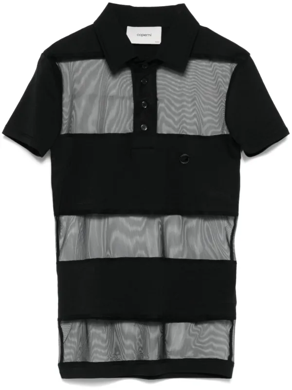 Coperni Striped Sheer Polo Top | Black | FARFETCH