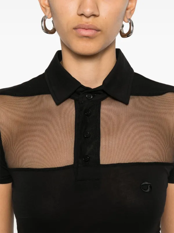 Coperni Striped Sheer Polo Top | Black | FARFETCH