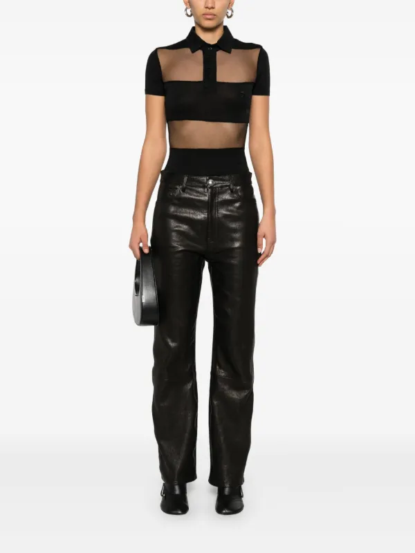 Coperni Striped Sheer Polo Top | Black | FARFETCH