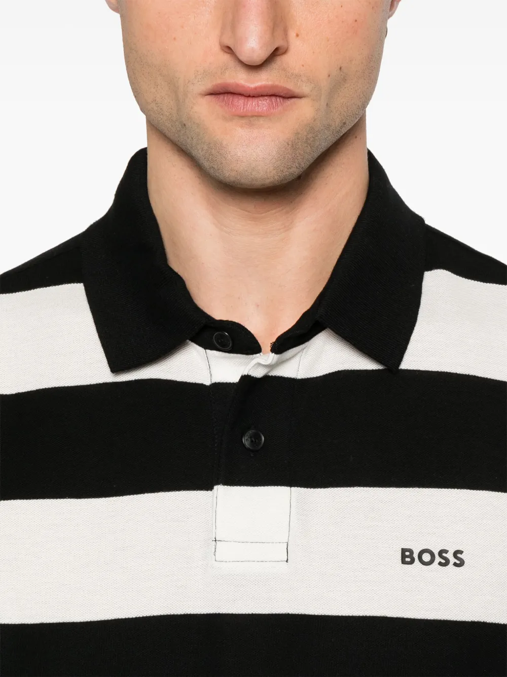 BOSS Pales Stripe poloshirt Zwart