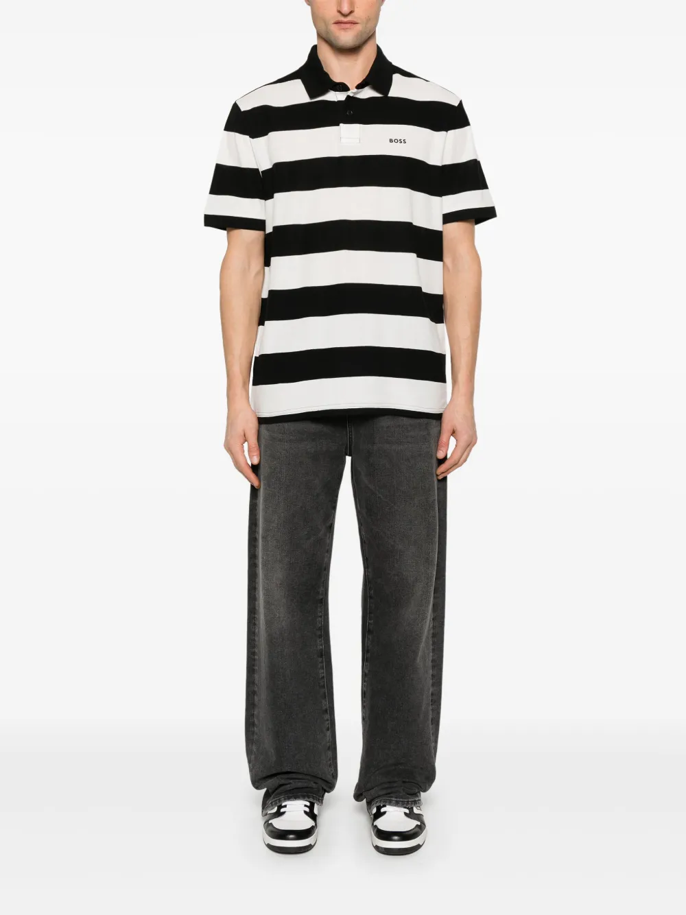 BOSS Pales Stripe poloshirt - Zwart