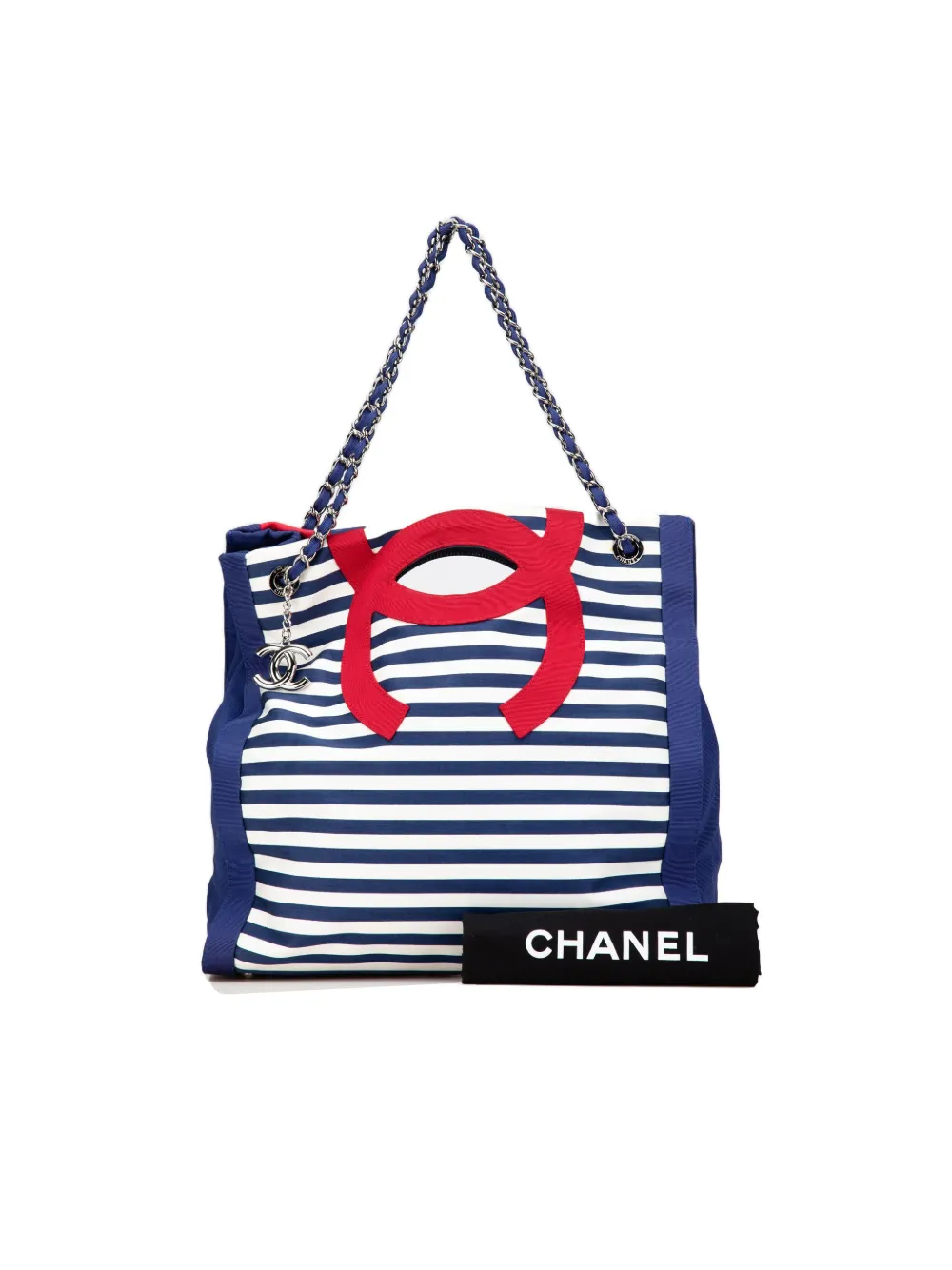 Pre-owned Chanel 2009-2010 Paris Venice Cc Canvas Mariniere Chain Tote Bag In Red