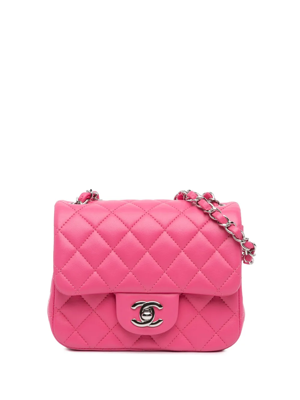 CHANEL Pre-Owned 2019 Mini Square Classic Lambskin Single Flap crossbody bag | Pink | Image 1