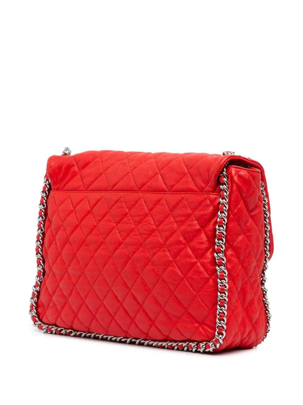 Pre-owned Chanel 2011 Maxi Washed Lambskin Chain Around Flap Shoulder Bag In Red