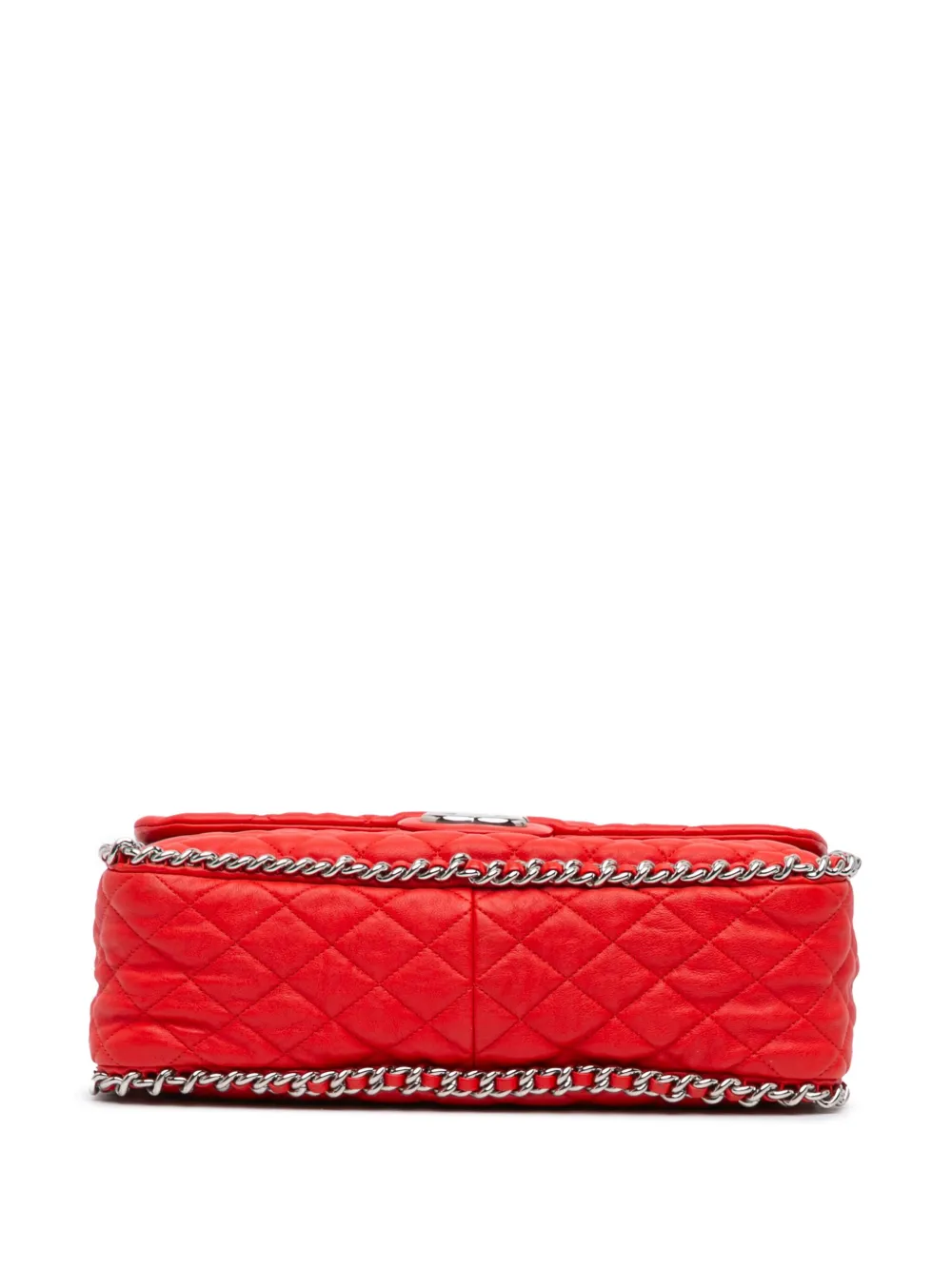 Pre-owned Chanel 2011 Maxi Washed Lambskin Chain Around Flap Shoulder Bag In Red