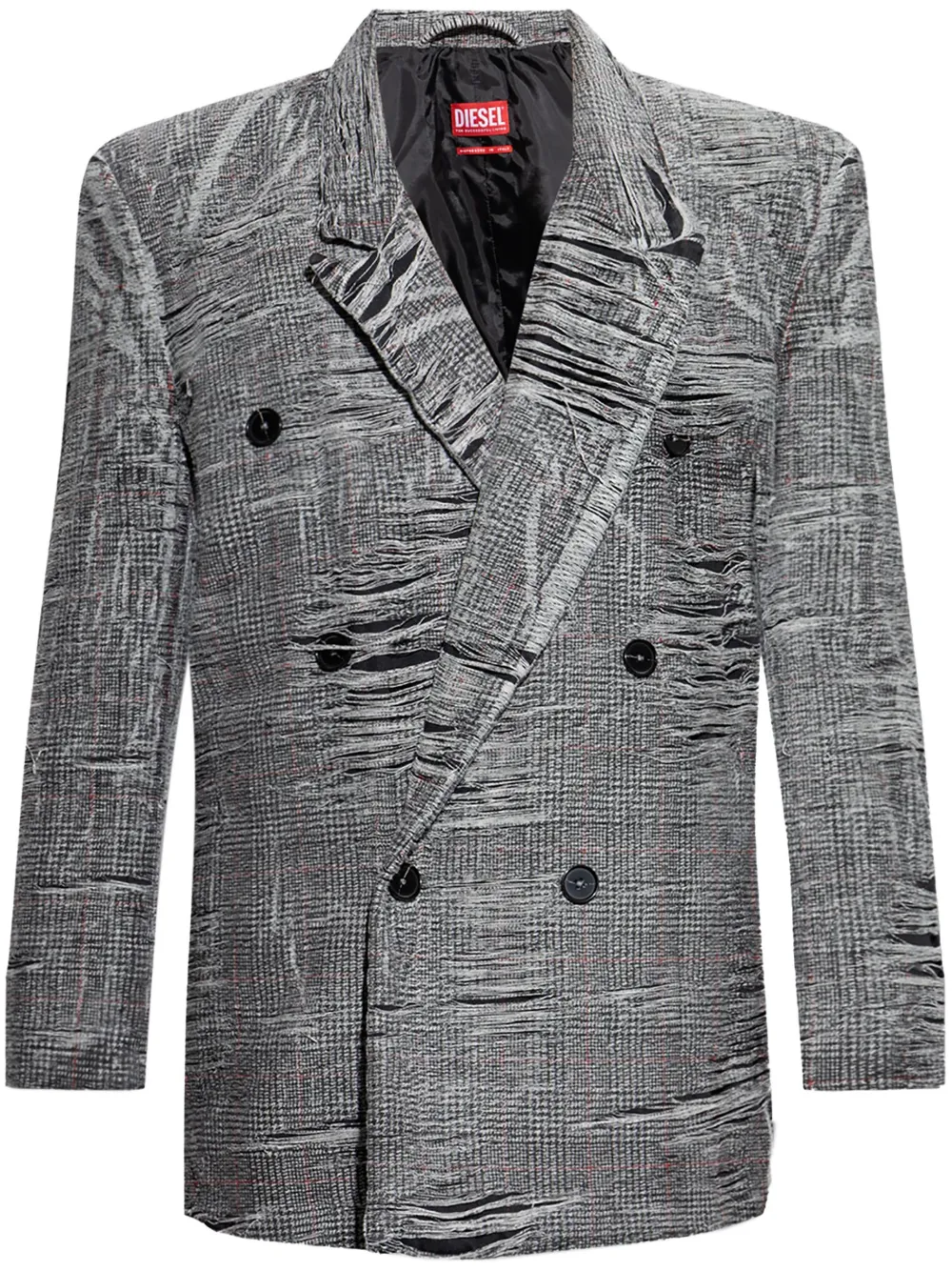 Diesel Blazer In Distressed Prince Of Wales Denim In Grey