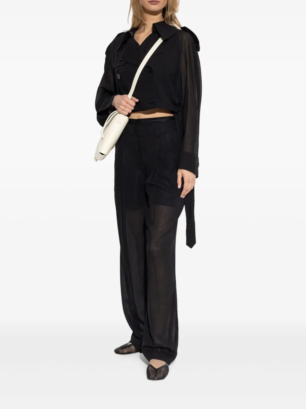 Helmut Lang cropped double-breasted coat - Zwart