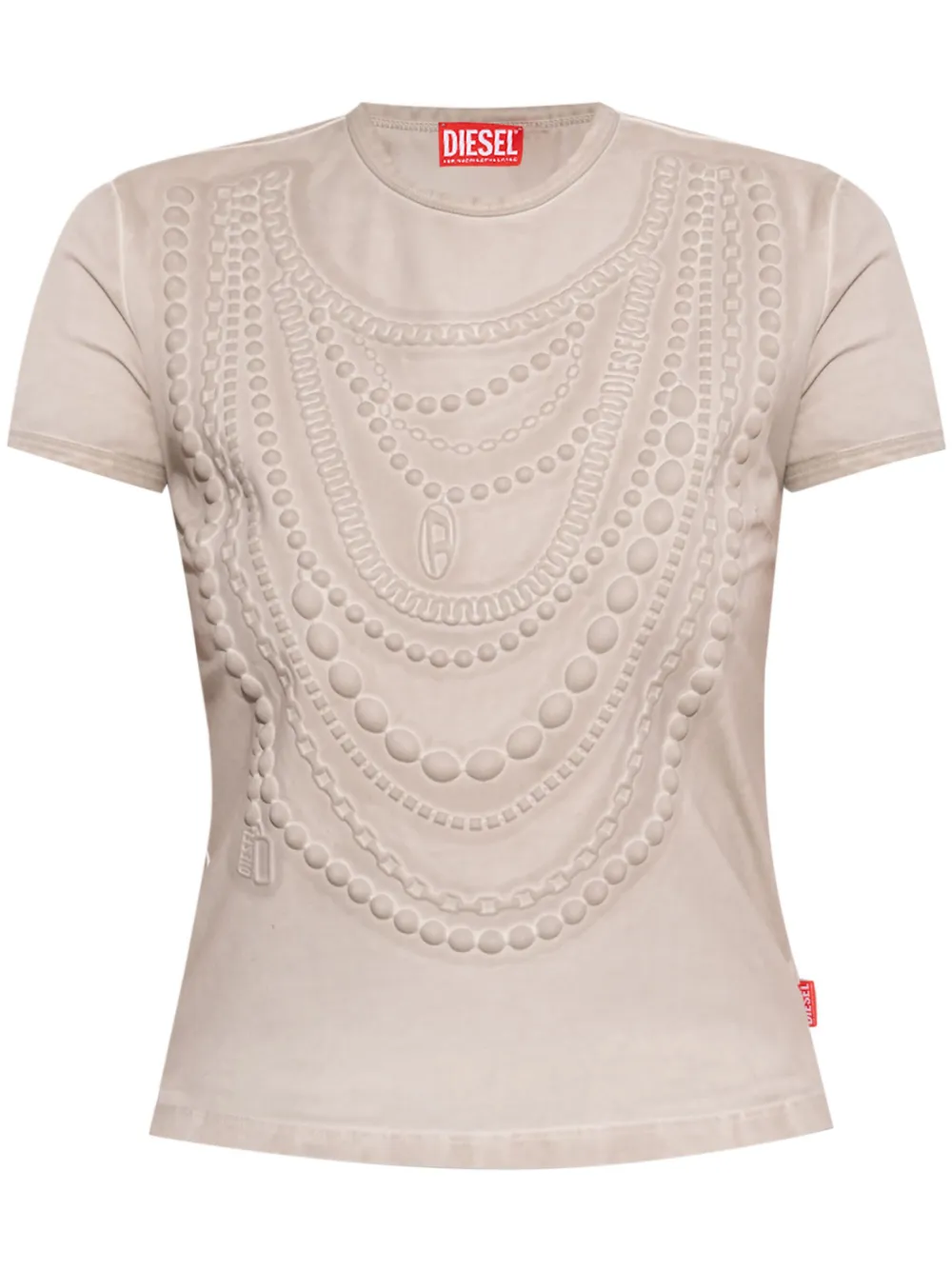 Diesel 't-nekka' White T-shirt With Embossed Details On The Front In Grey