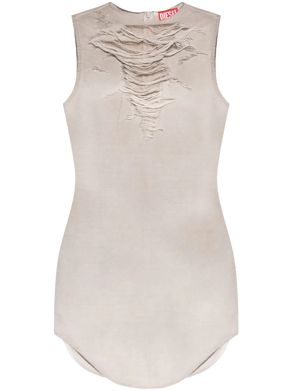 Diesel Distressed Cotton Mini Dress With Edgy Silhouette In Neutrals