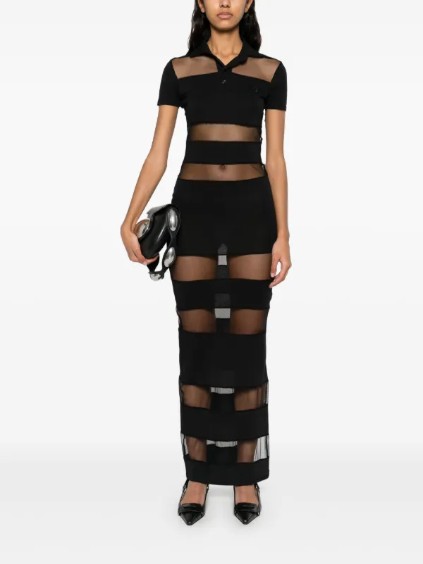 Coperni Striped Sheer Polo Dress | Black | FARFETCH