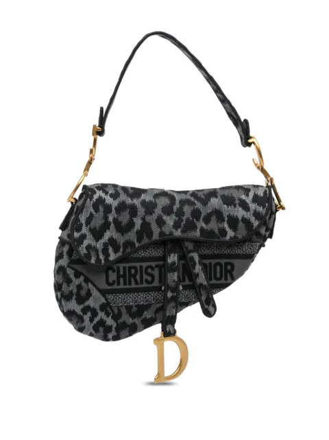 Christian Dior Pre-Owned Borsa a spalla Saddle Mizza in tela leopardata con ricamo 2021