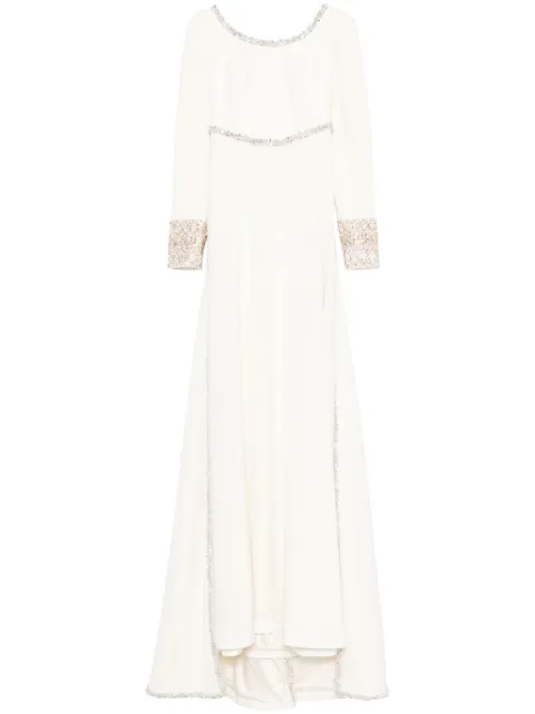 Dina Melwani crystal-embellished cape-detail gown