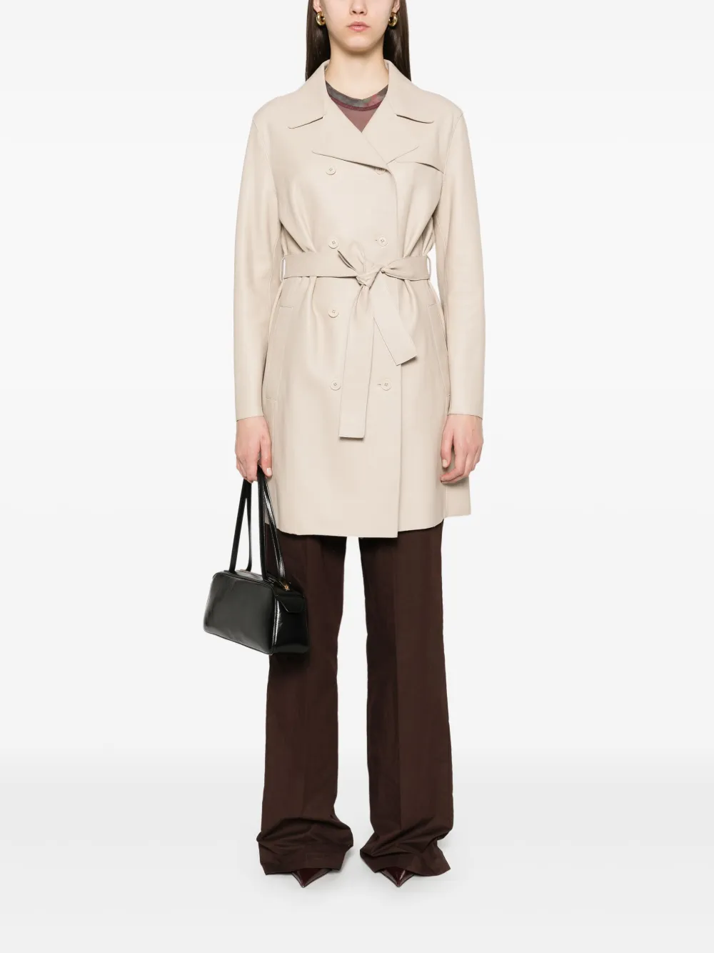 P.A.R.O.S.H. Leren trenchcoat - Beige