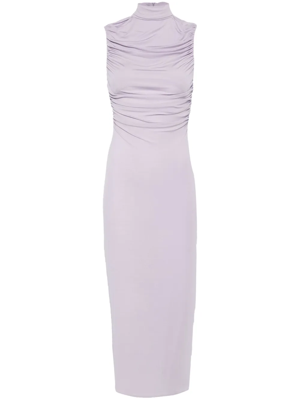 Magda Butrym robe mi-longue froncée à col montant | violet | Image 1