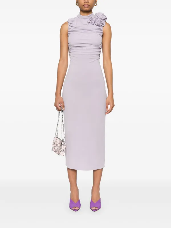 magda butrym purple dress Magda Butrym Ruched Mock-Neck Midi Dress
