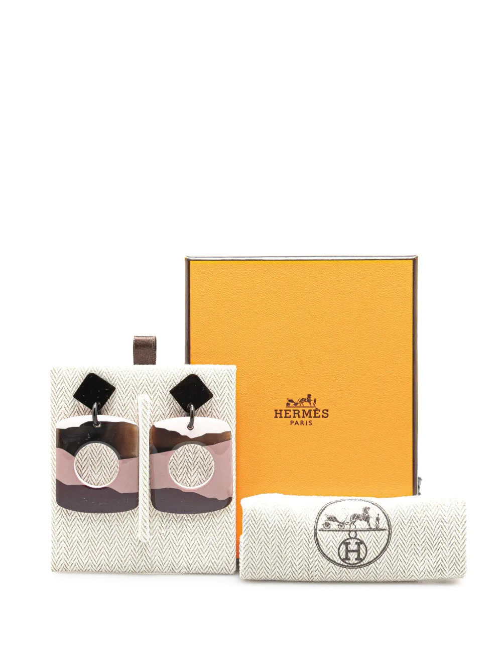 Pre-owned Hermes 20th Century Buffalo Horn Dalva Drop Earrings Costume Earrings In Pink