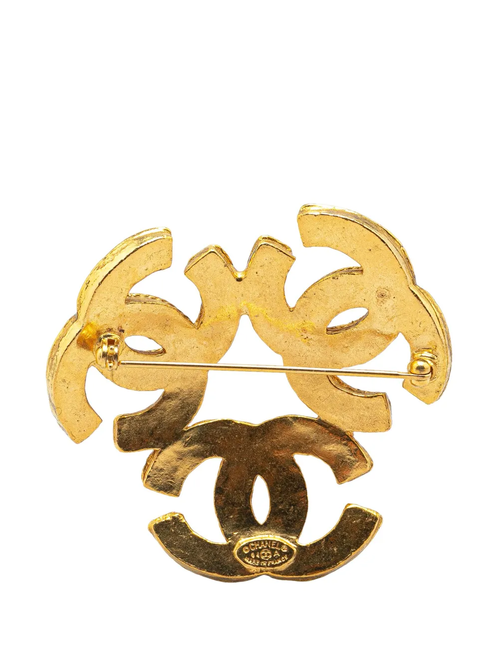 CHANEL Pre-Owned 1994 Gold Plated Triple CC Brooch costume brooch | Image 2