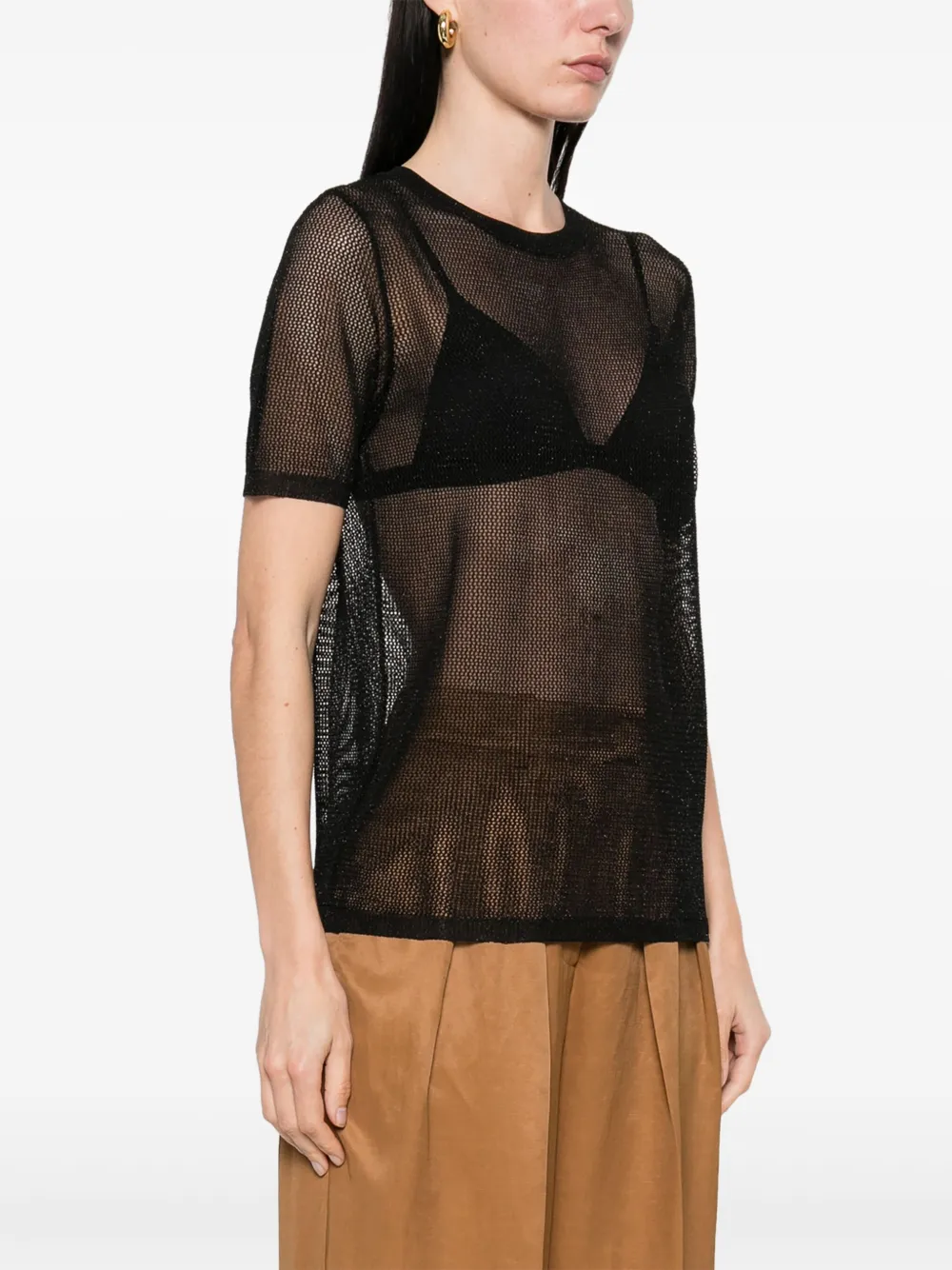 Herno Opengebreid T-shirt Zwart