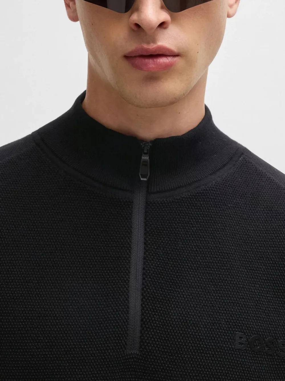 Hugo Boss Zip-neck Regular-fit Sweater With Logo Detail In ブラック