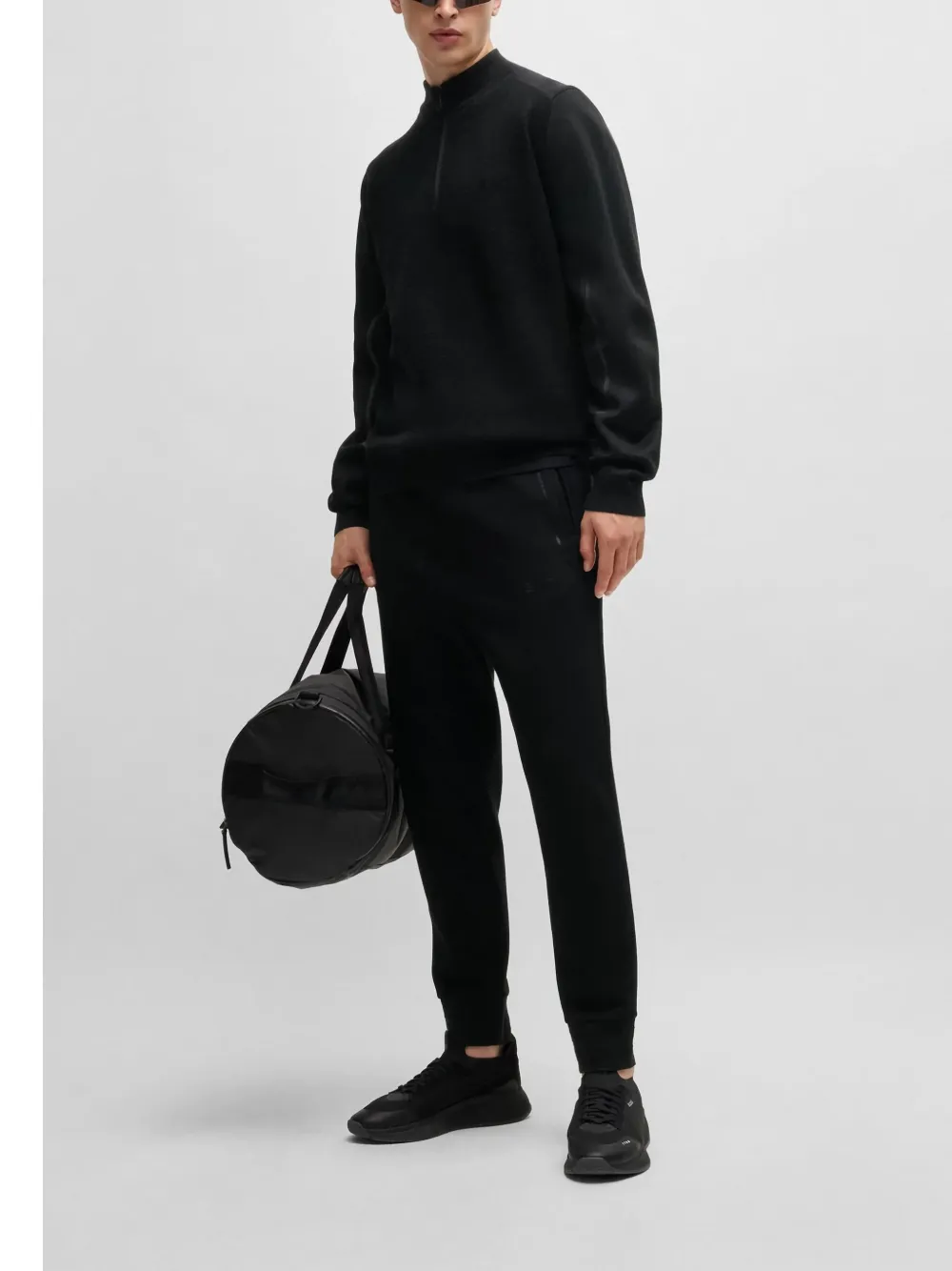 Hugo Boss Zip-neck Regular-fit Sweater With Logo Detail In ブラック