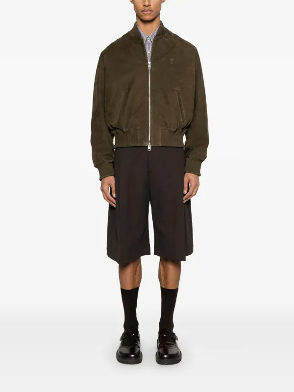 AMI Paris スエード ボンバージャケット | グリーン | FARFETCH JP