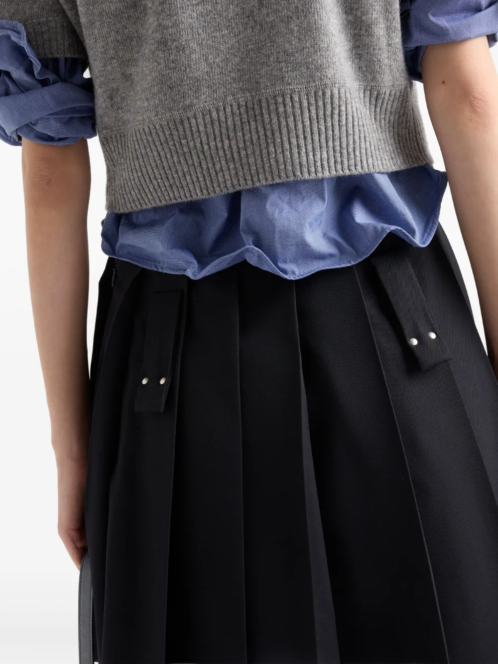 Shop Prada Pleated Gabardine Skirt In 蓝色