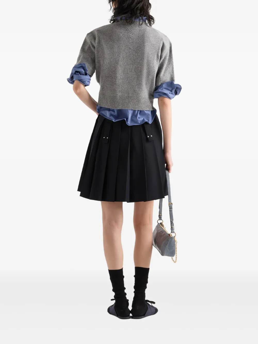 Shop Prada Pleated Gabardine Skirt In 蓝色